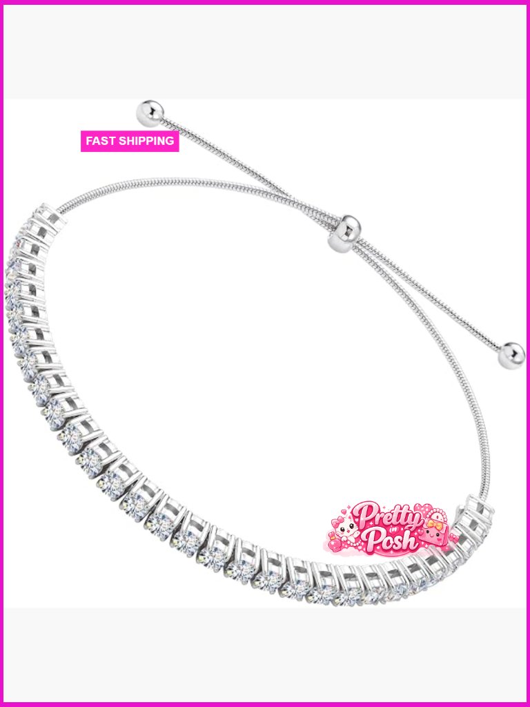 Moissanite Tennis Bracelet Adjustable Lab Diamond 18k White Gold Plated Wedding